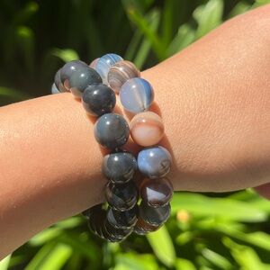 10mm stretchable blue agate bracelet‎ set